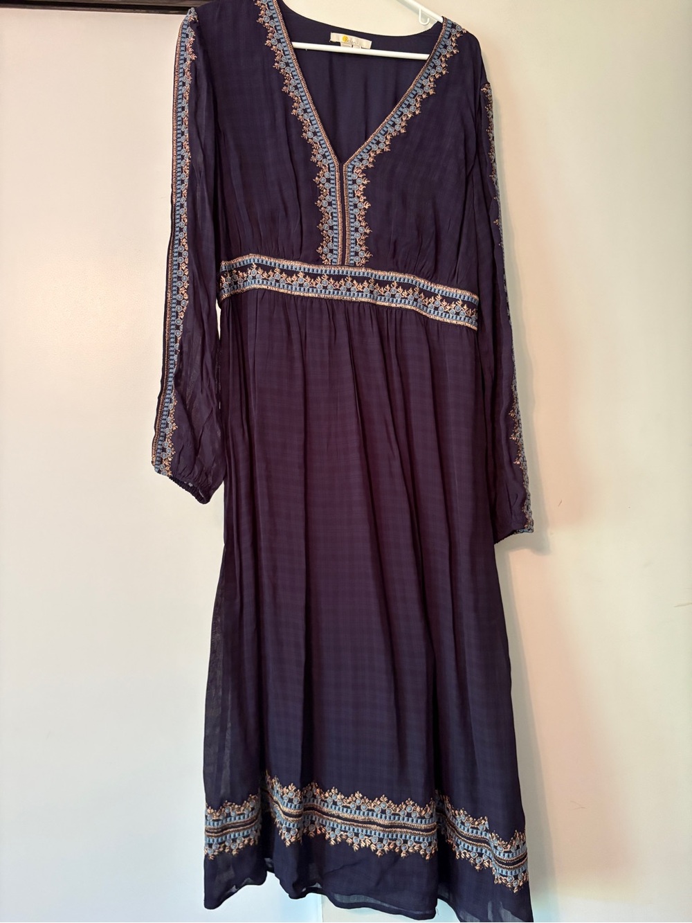 Boden Women’s Embroidered Navy Long Sleeve Maxi Dress US size 10